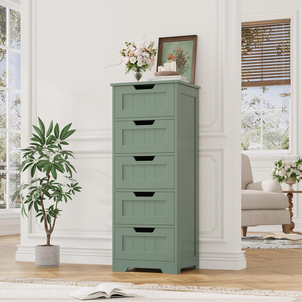 FOTOSOK Bathroom Cabinet, Bathroom Storage Cabinet with 5 Drawers, Green