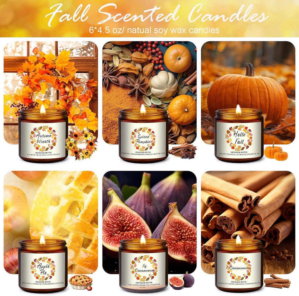 Fall Candles Gifts Set 6 Pack Soy Wax Scented Candle 27 OZ 200 Hrs Burn,Scent...