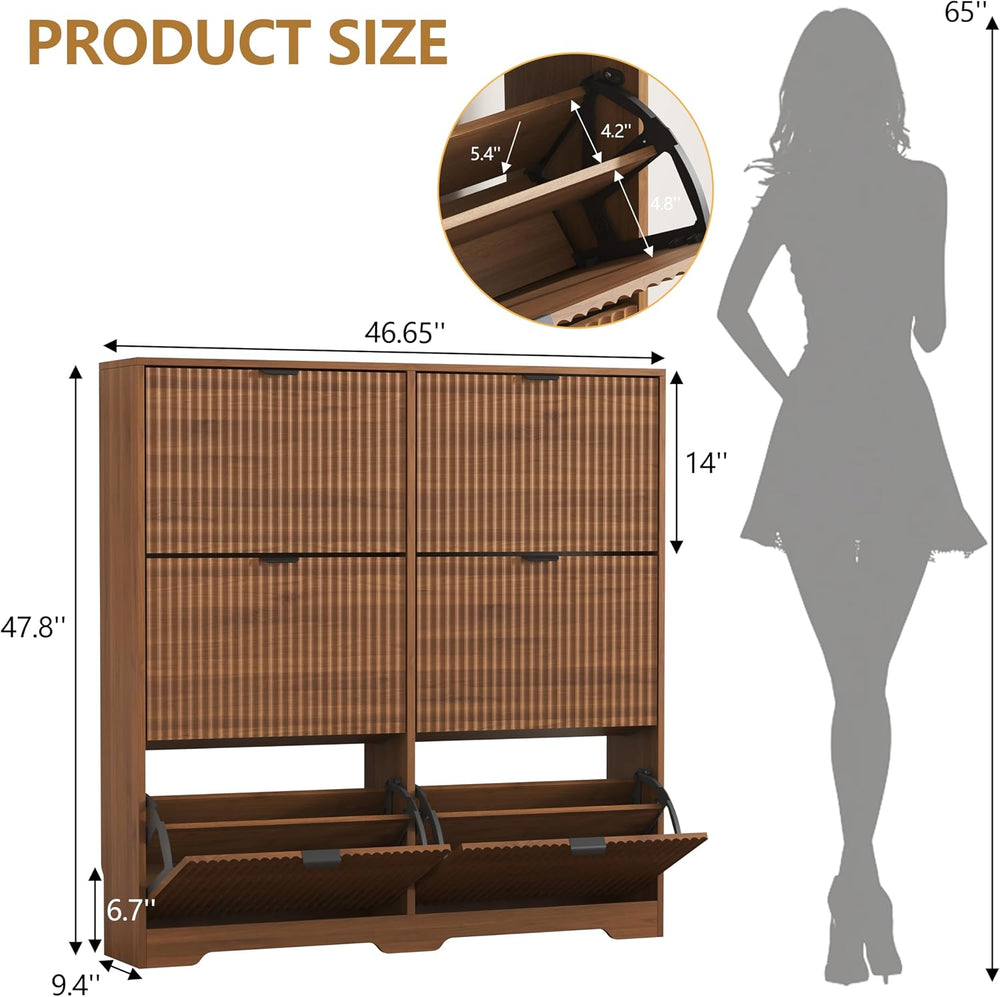 HUANLEGO Shoe Cabinet Storage for Entryway with 6 Flip Drawers, Walnut