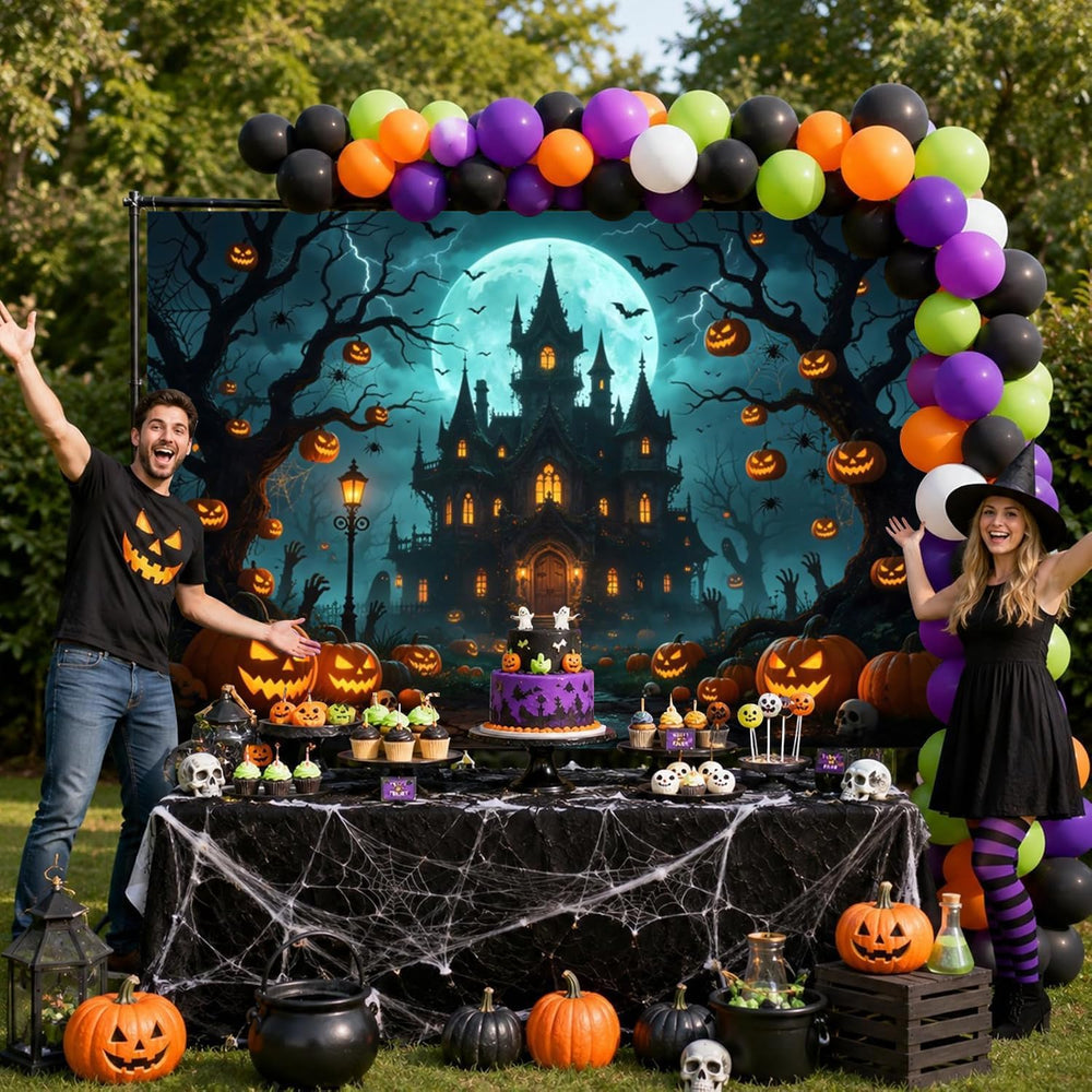 12x8ft Halloween Backdrop Haunted Mansion Castle Halloween Party Decor