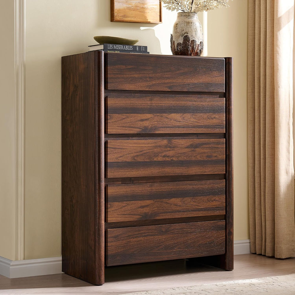 Modern 5 Drawers Dresser for Bedroom, Chests of Drawers-Brown