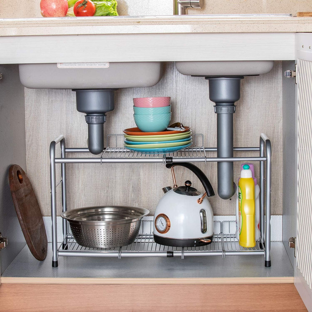 FlagShip 2 Tier Under Sink Organizers and Storage Rack Expandable Cabinet She...