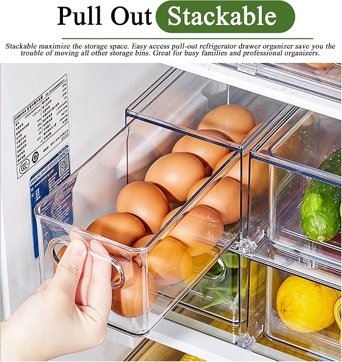 bealy 3 Pack Fridge Organizer and Storage, Fridge Drawers Clear Stackable