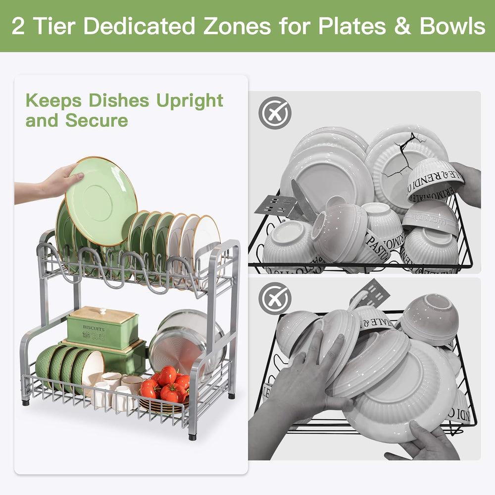 2 Tier Stainless Steel Dish Drying Rack for Kitchen Counter