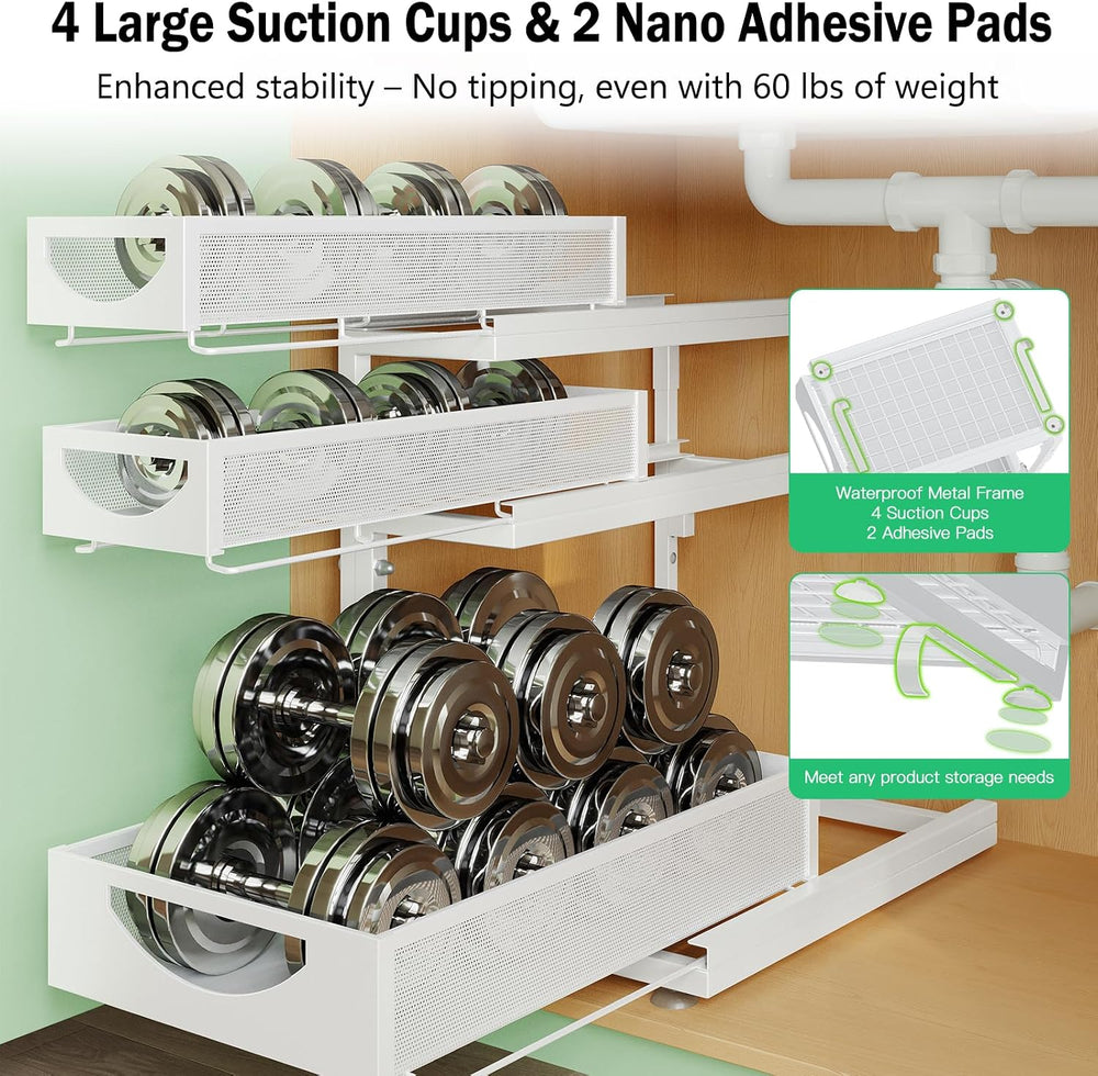 Under Sink Organizer, 1-Pack 3-Tier Pull Out Cabinet Organizers and Storage