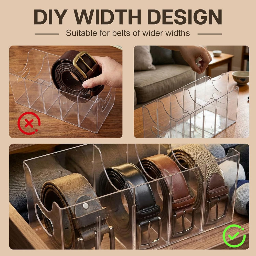 2 Pack Belt Organizer for Closet, 5 Compartments, Removable Dividers