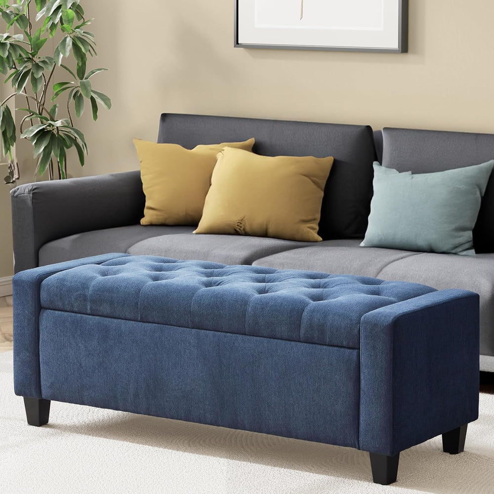 Zihanhome Ottoman with Storage, 48.8" Fabric Storage Bench(Dark Blue)