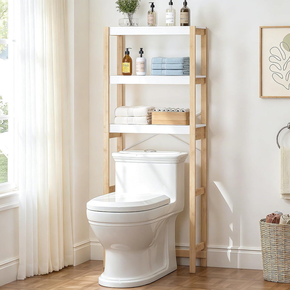 UTEX 3-Tier Over the Toilet Storage Shelf with Bamboo Frame, White