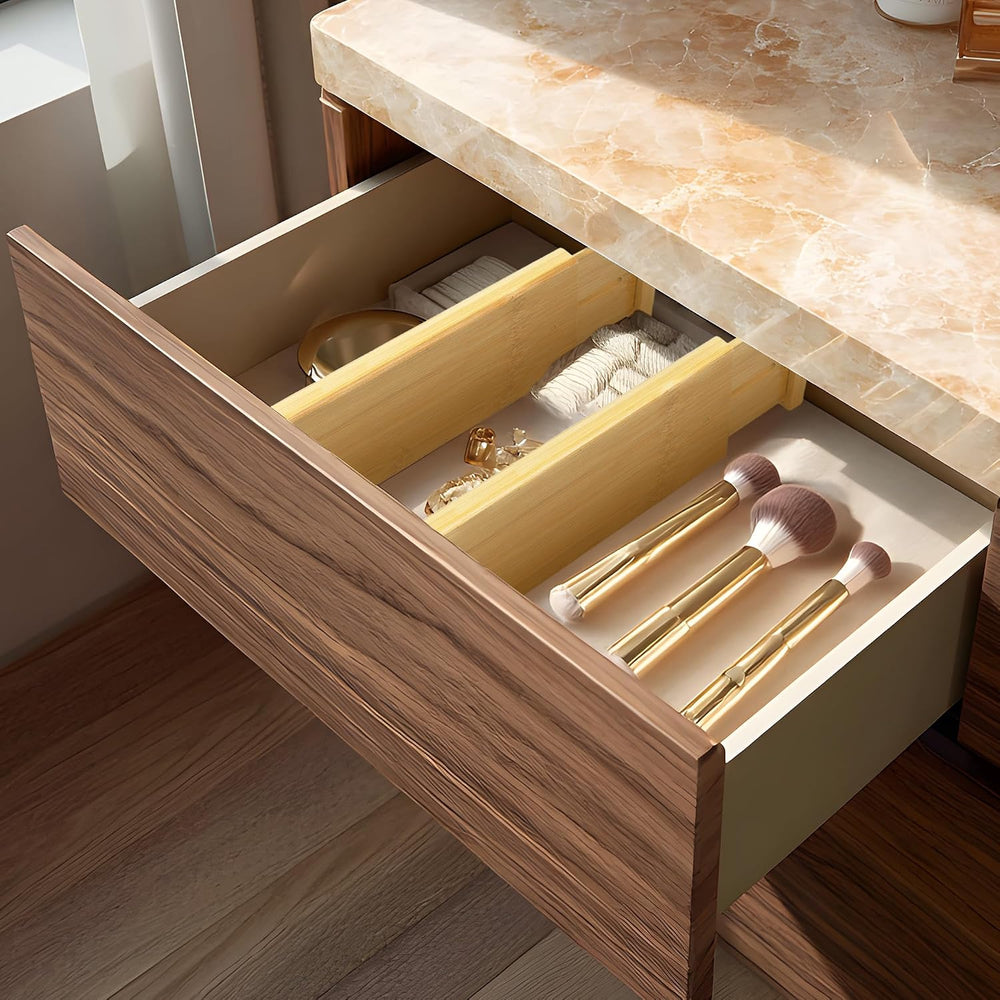 VaeFae 3 Pack Bamboo Drawer Dividers, 4" High Adjustable 11.9-17.1"...