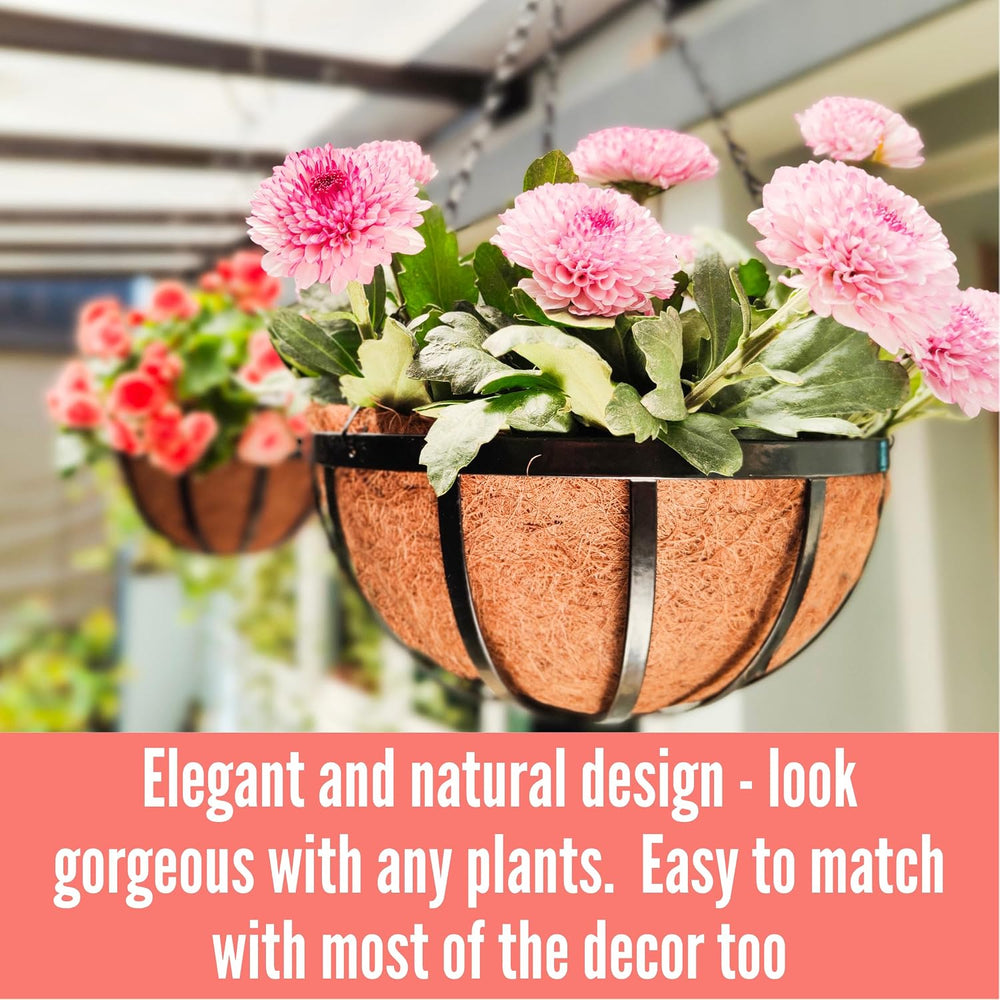 LaLaGreen Hanging Baskets (18 in, 2 Pack) Black Iron Flower Pot Holder