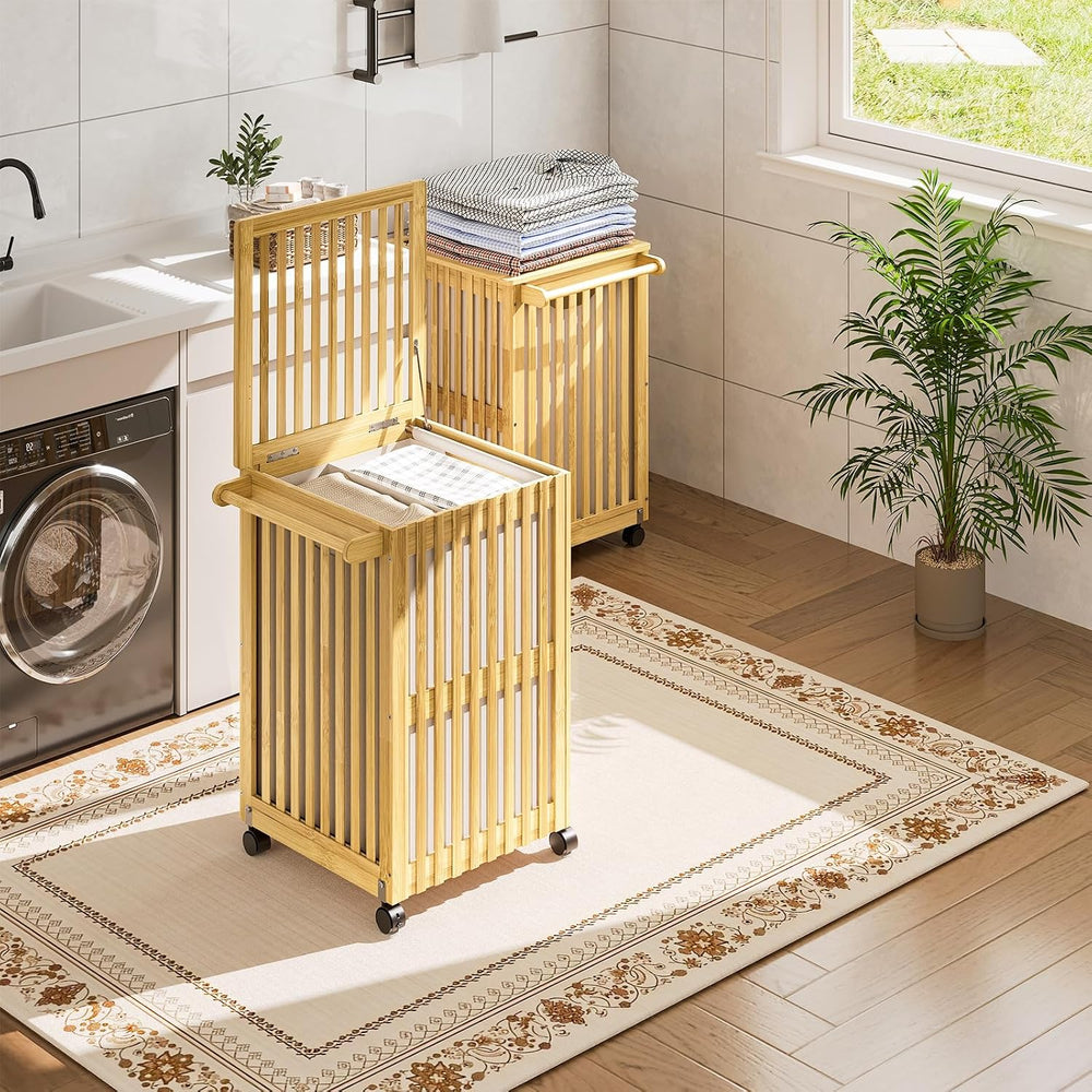 HOOBRO Laundry Hamper with Lid and Wheels, 120 L (31Gal) Double Laundry Baske...