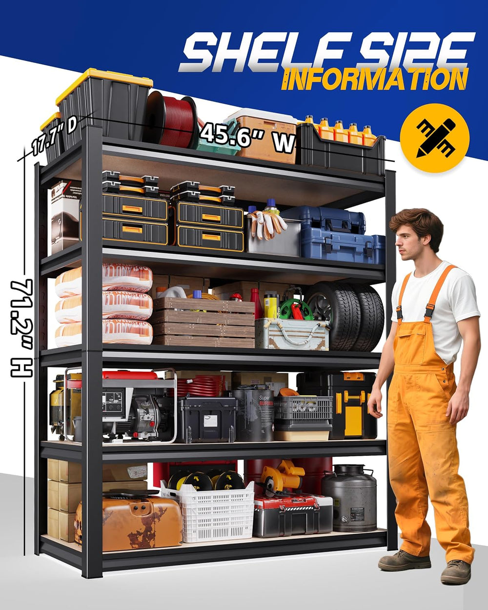 2 Pack Garage Shelving Heavy Duty, 5-Tier Storage Shelves, Home Storage Rack,...