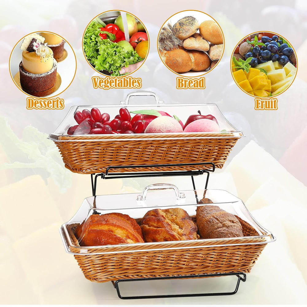 Ziliny 2 Pack Imitation Rattan Plastic Bread Basket, Food Cover with Handle
