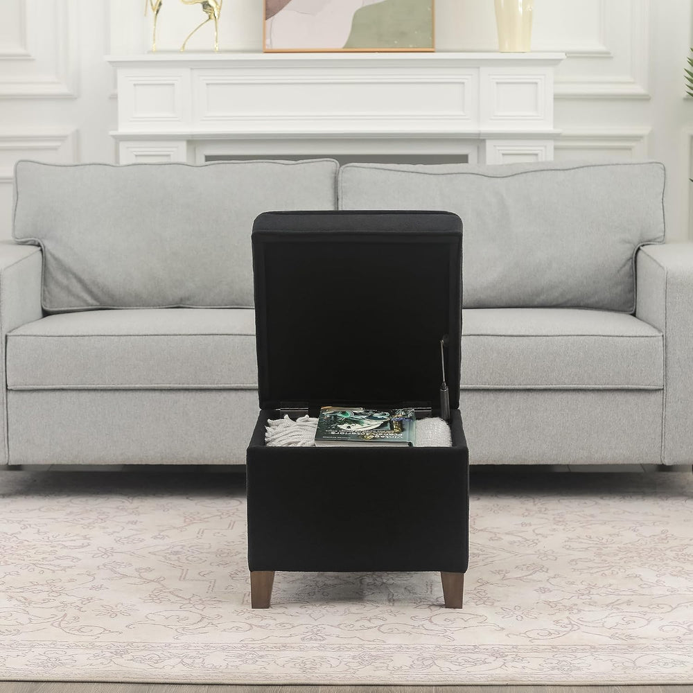 Adeco 17.5" Square Fabric Ottoman with Storage - Upholstered Cotton Line...