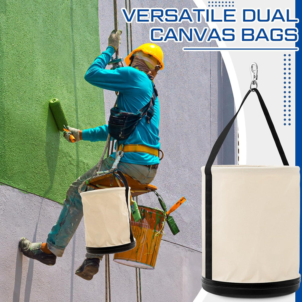 Eccliy 2 Set of Canvas Bucket Bags, Aerial Oval Tool Bucket with Black Polypr...