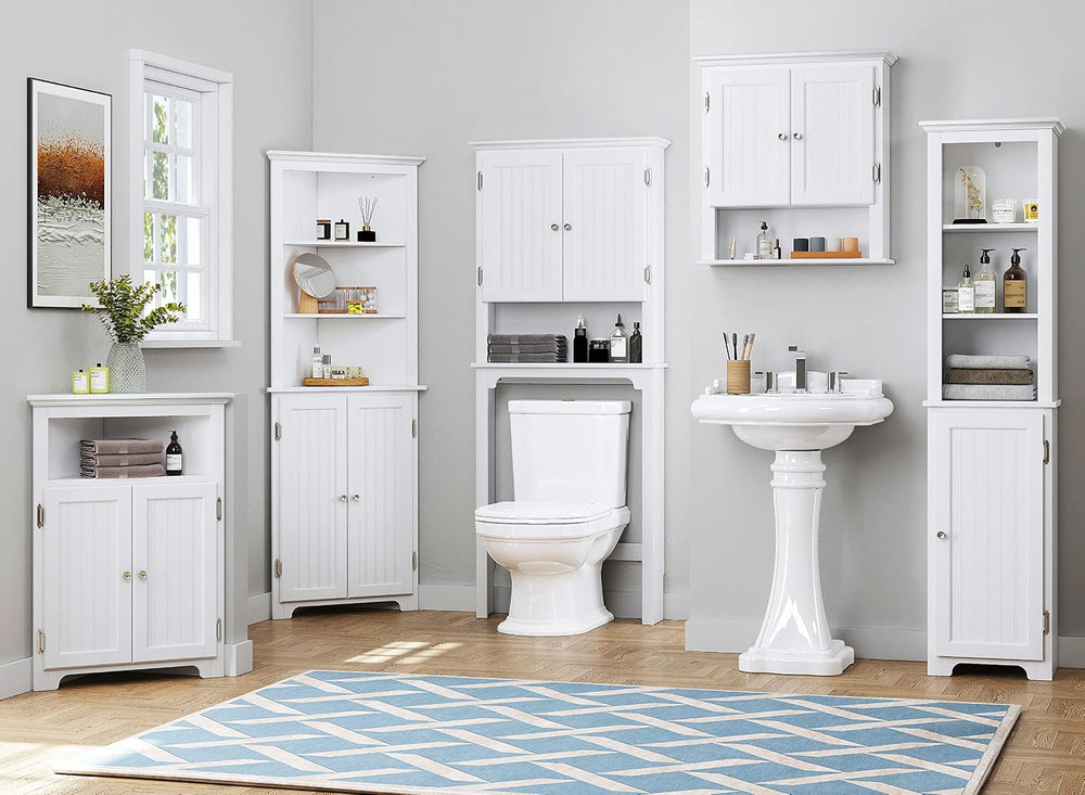 UTEX Over The Toilet Storage Cabinet, White Bathroom Organizer with Doors
