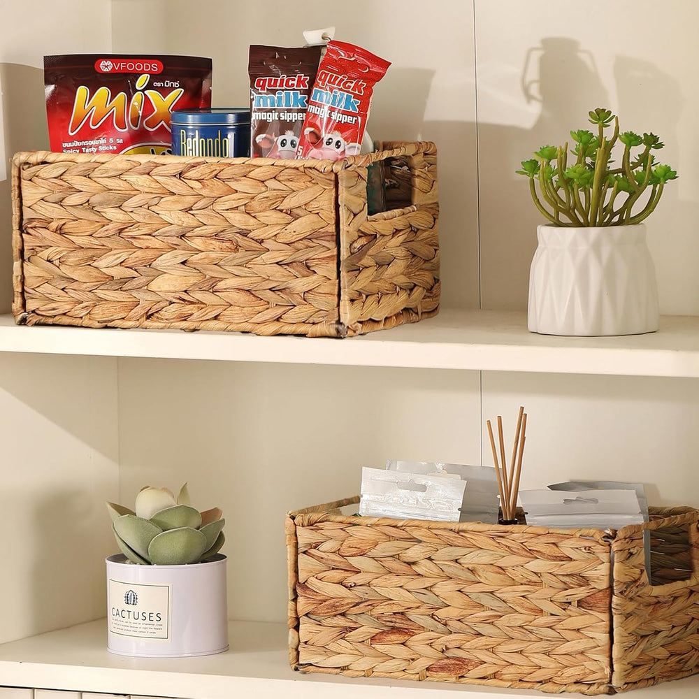 Wicker Storage Basket, Set of 2 Hand-Woven Storage Baskets for Organizing, Sm...