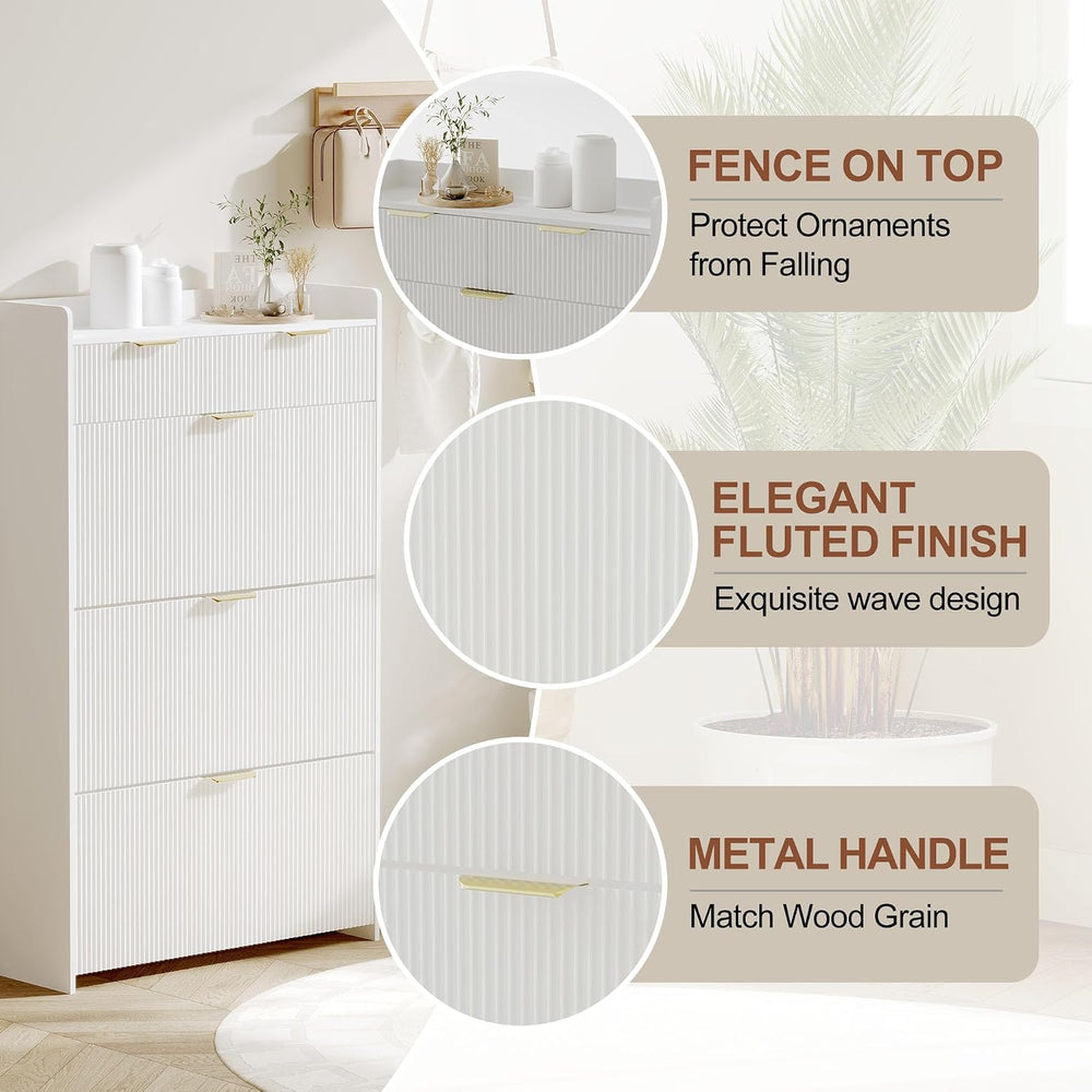 Modern Shoe Cabinet with 3 Flip Drawers & A Large Storage Drawer,Adjustab...