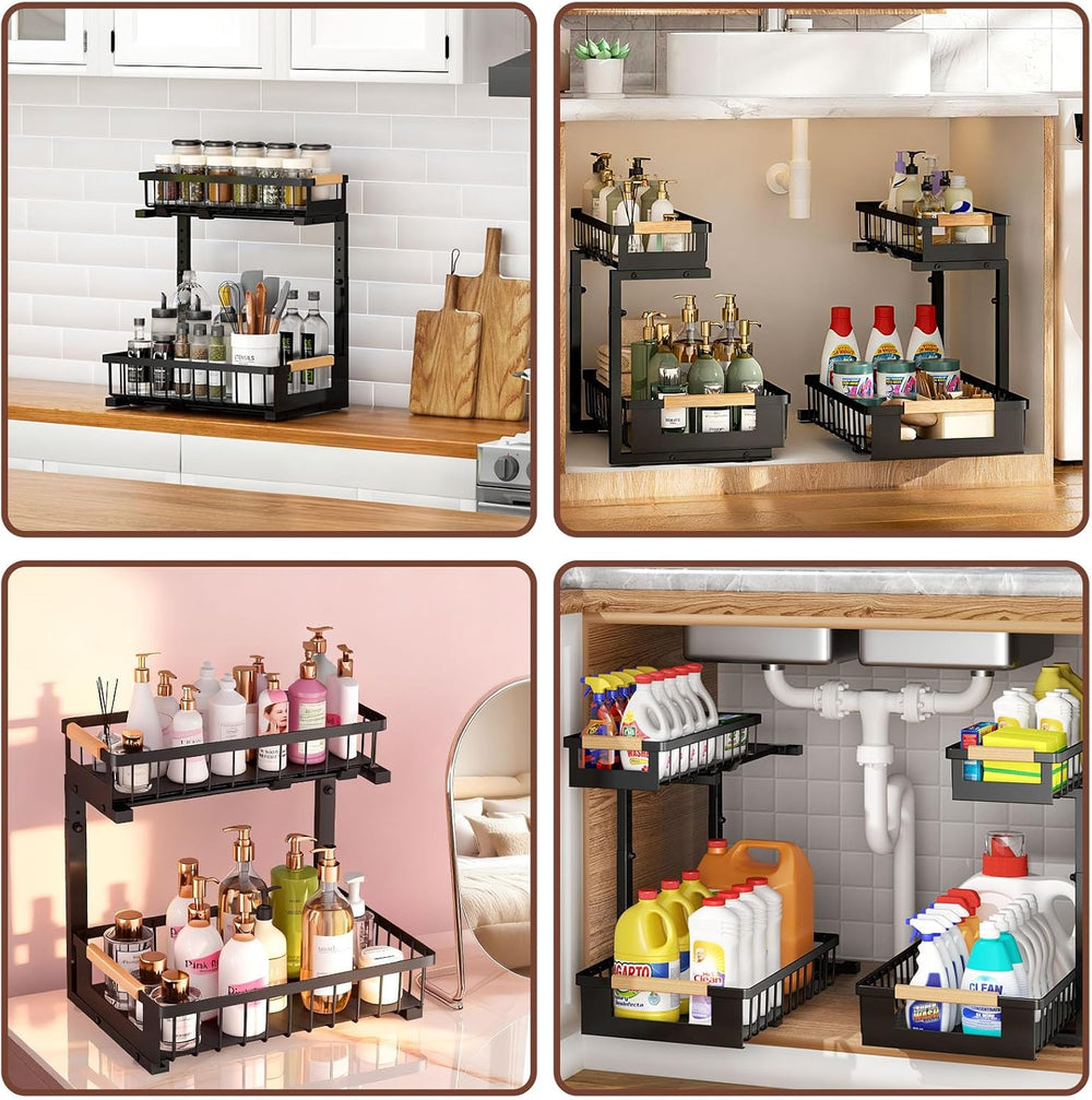 Under Sink Organizers and Storage, 2 Pack L-Shaped Pull Out Cabinet Organizer...