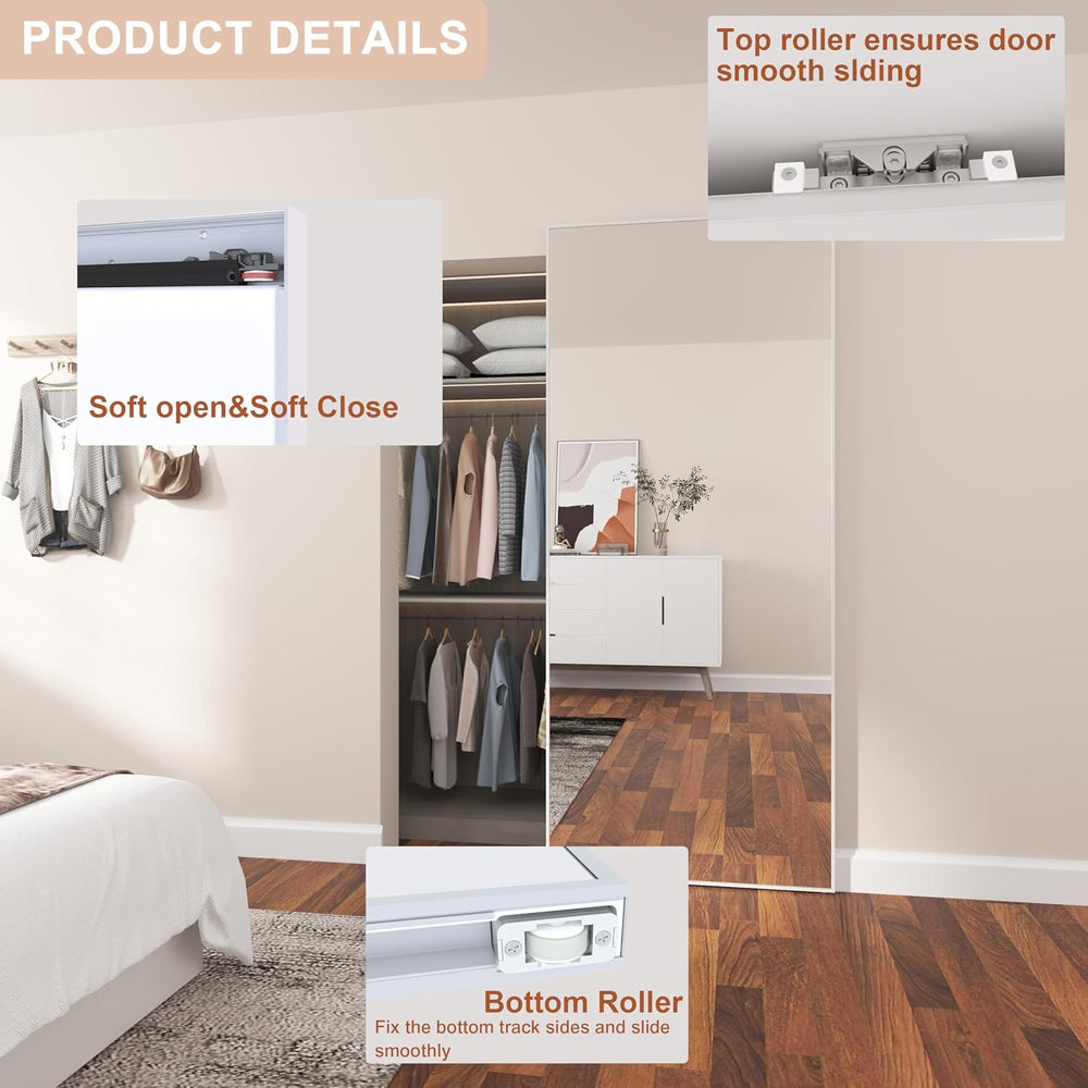 JUBEST 36in x 84in Mirrored Hidden Barn Door Concealed Door Soft Close