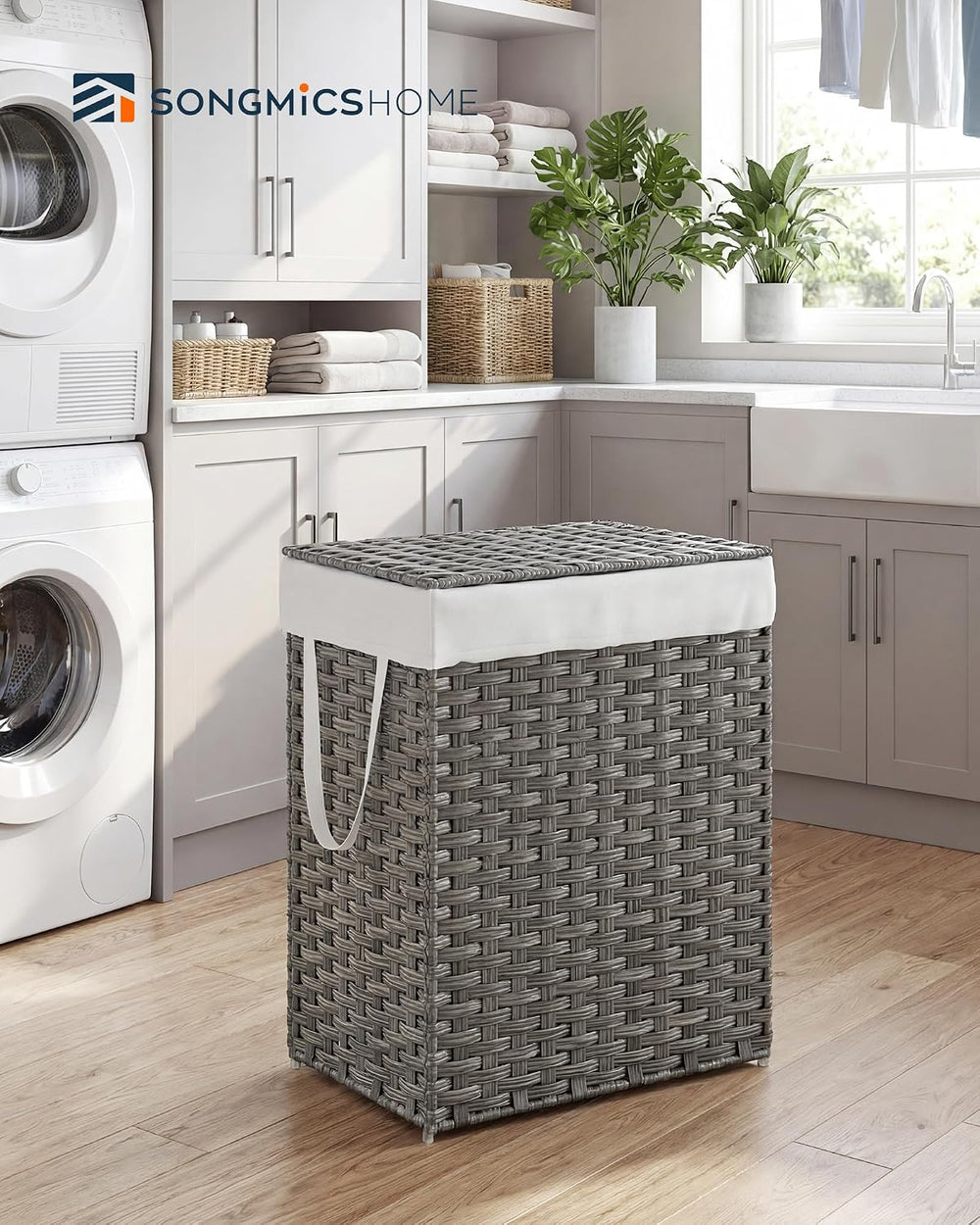 SONGMICS HOME Laundry Hamper with Lid, Clothes Basket with Removable Liner an...