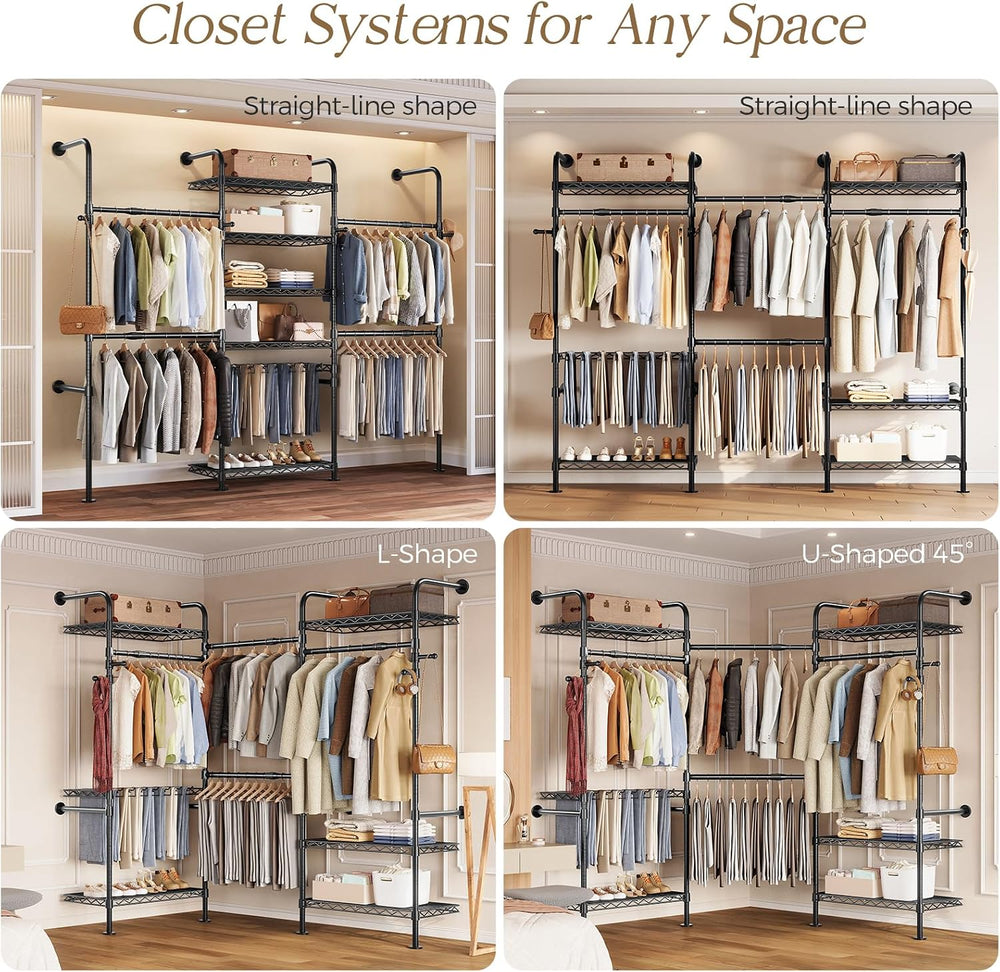 Closet Organizers Wall Mounted Closet System, 3-Row Heavy Duty Garment Clothe...