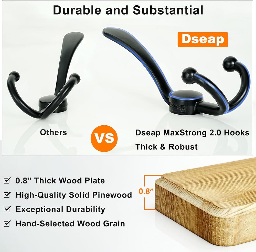Dseap Coat Rack Wall - Heavy-Duty 38-1/4" Long, with Reinforced 10 Custo...