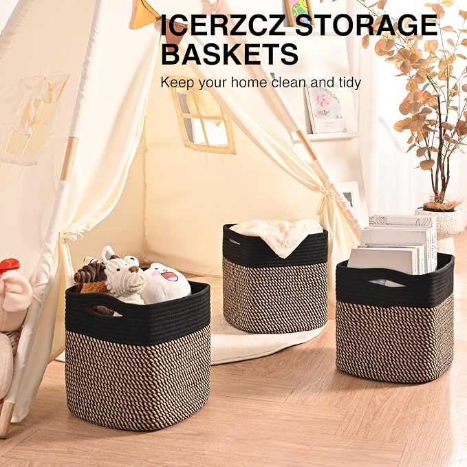 11 Inch Cube Storage Bins, Storage Cube Organizer Bins, Woven Cotton Rope (Pa...