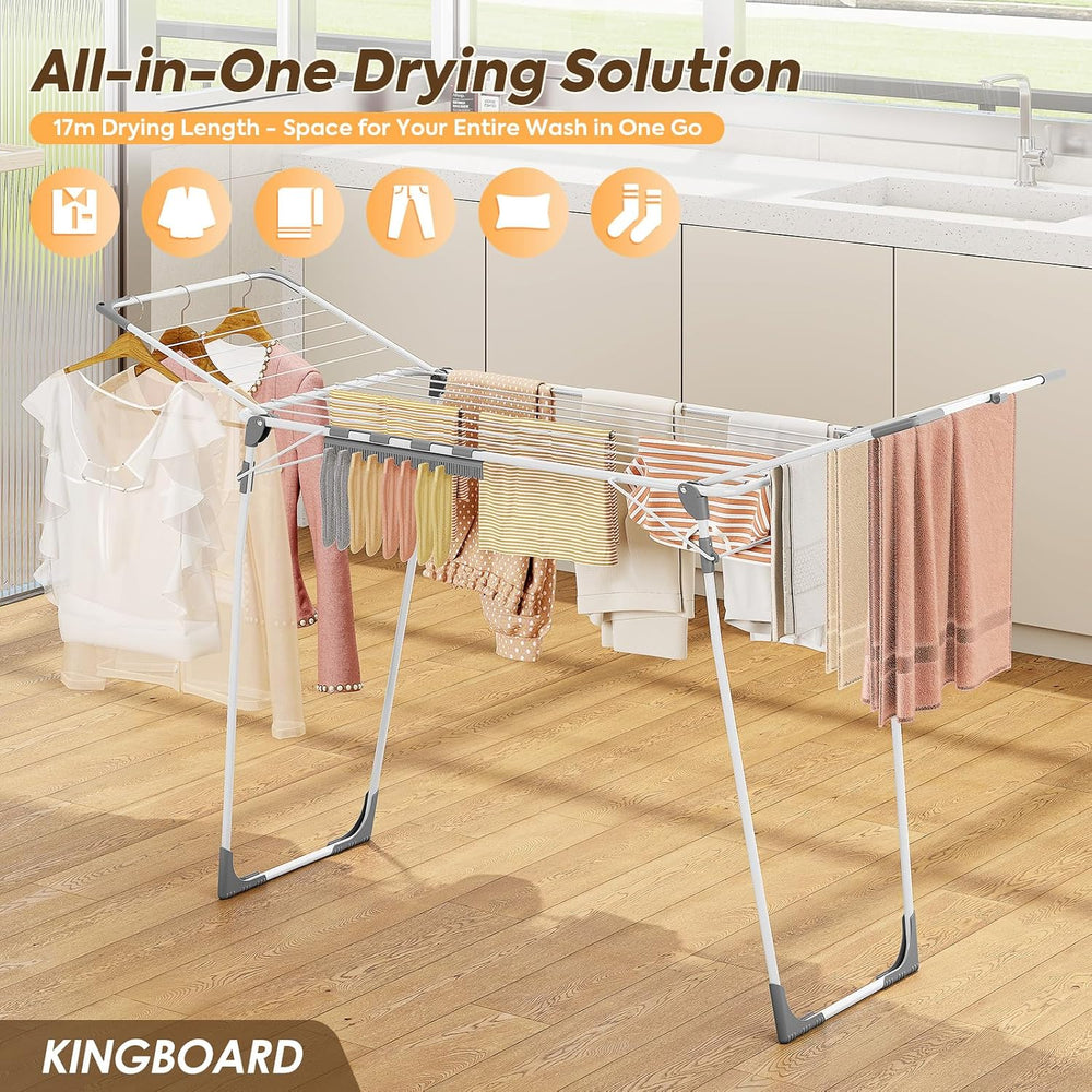 KINGBOARD Clothes Drying Rack, Gullwing Drying Rack with Sock Clips, White