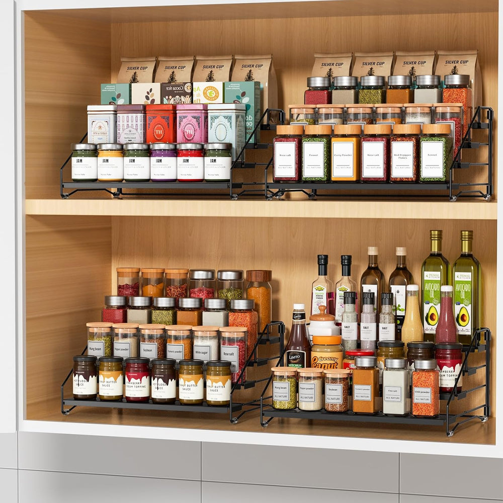 2 Pack Spice Rack Organizer for Cabinet, Depth Adjustable 4 Tier Spice Rack