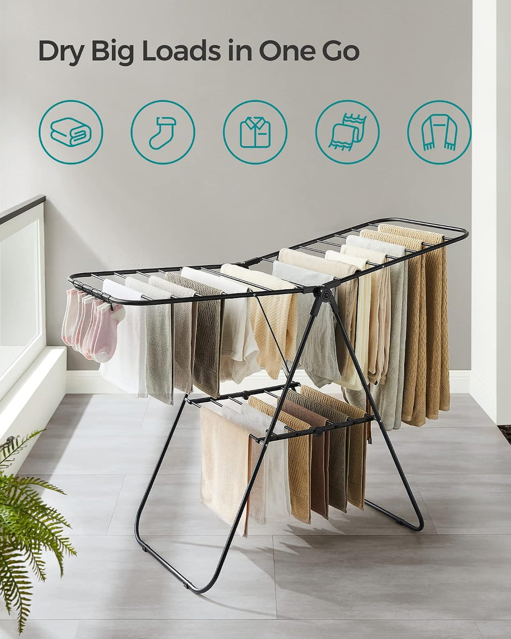 SONGMICS Clothes Drying Rack, Foldable Space-Saving Laundry Drying Rack