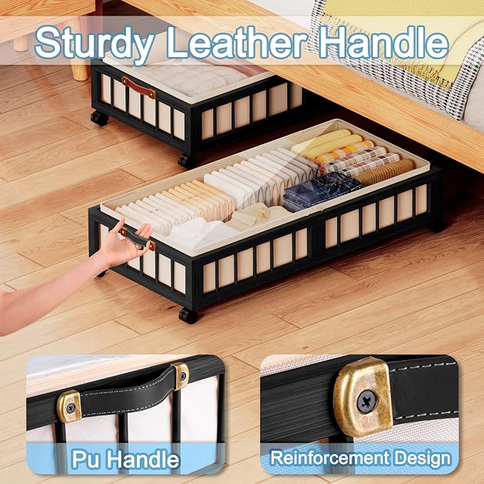efluky 2-Pack Bamboo Under Bed Storage
