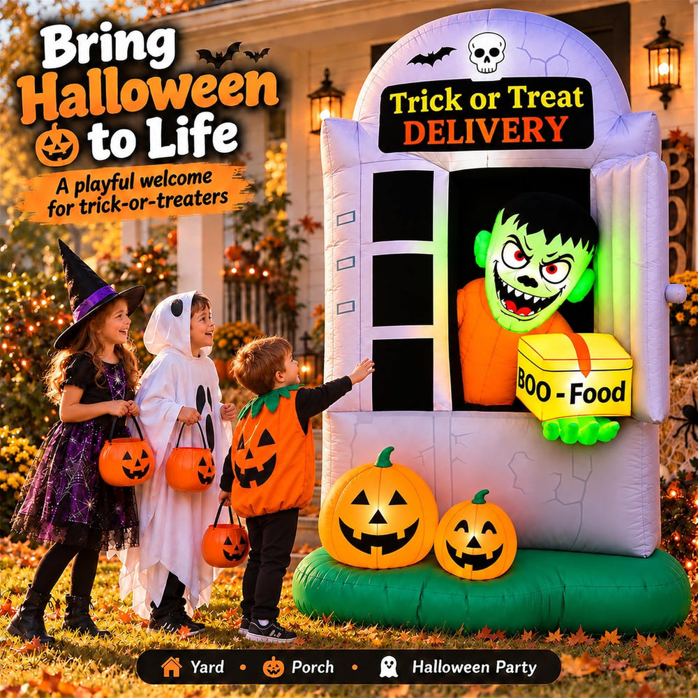 7 FT Halloween Inflatable Monster Delivery Man, Trick or Treat Outdoor Yard D...