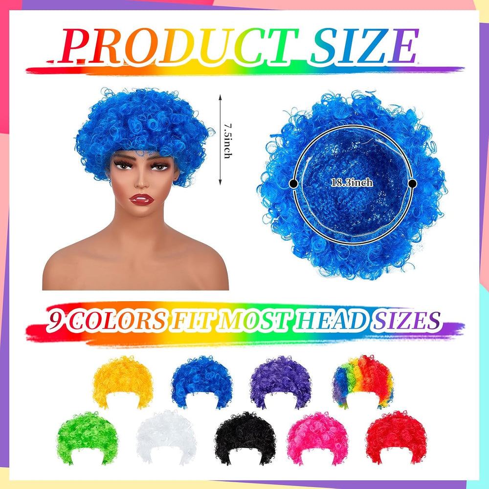 Lyrow 9 Pack Clown Wigs for Adults, Multicolor Afro Puff Wigs Halloween