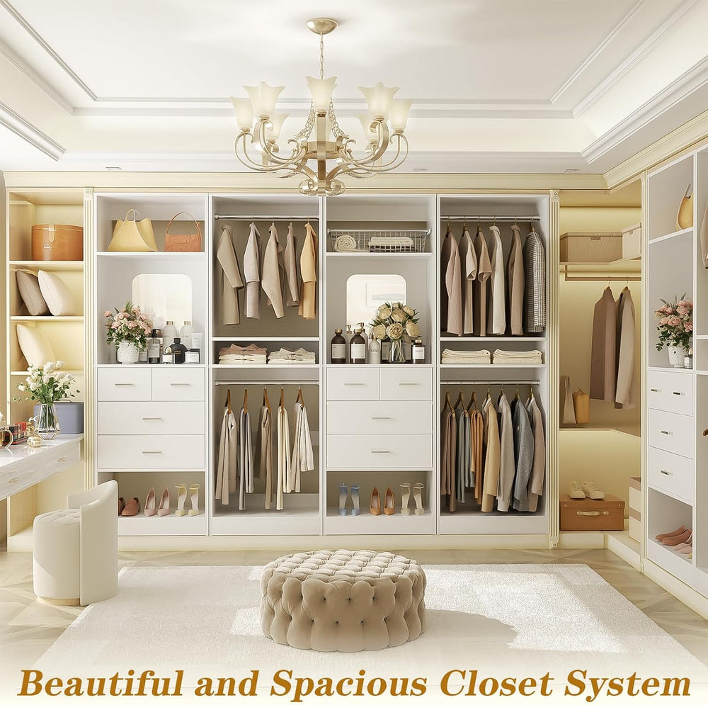 Unikito 100” Closet System with Drawers, 8.3FT Wood Closet Organizer with Han...