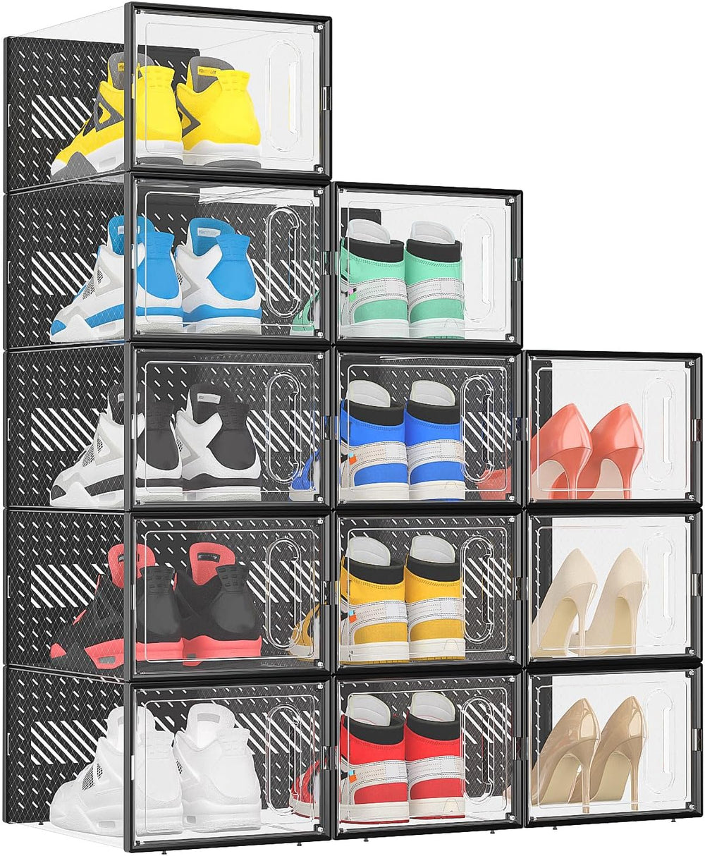 eWonLife X-Large Shoe Boxes with Magnetic Door, 12-Pack Stackable Shoes Stora...