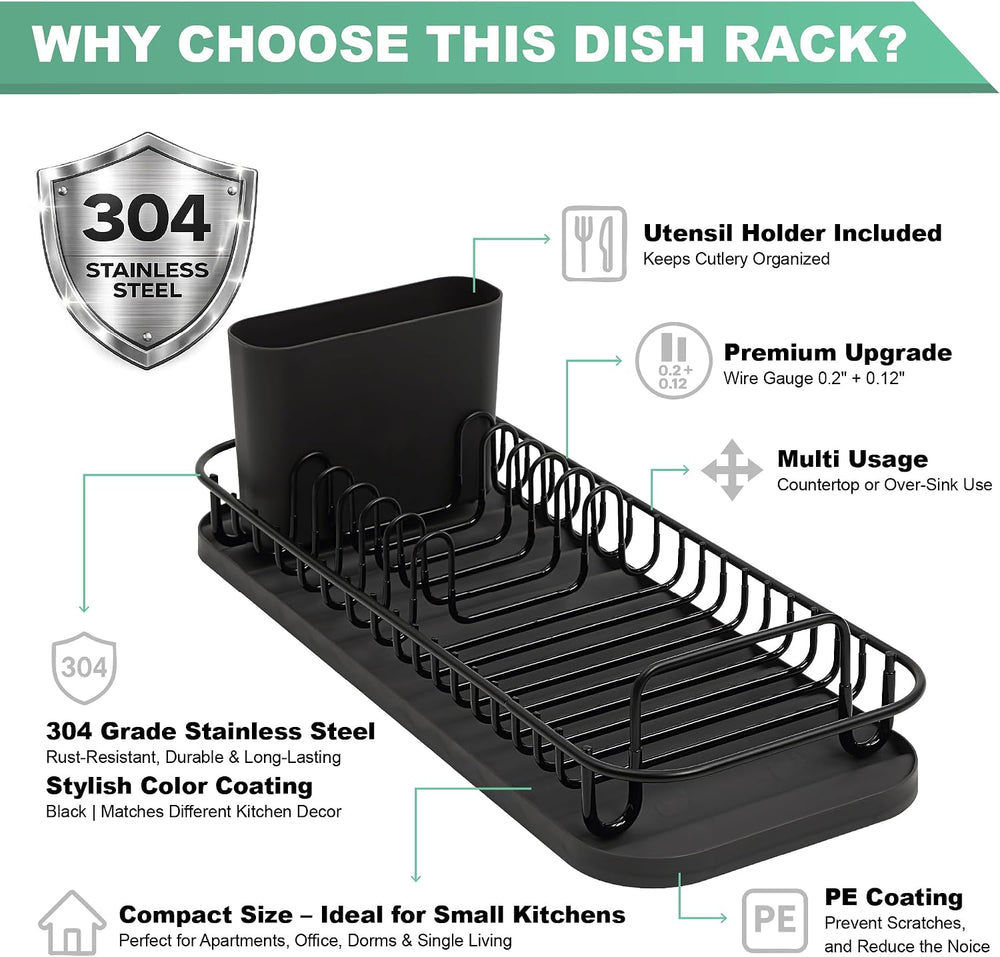 SunnyPoint 304 Stainless Steel NeverRust Compact Dish Drying Rack with Utensi...