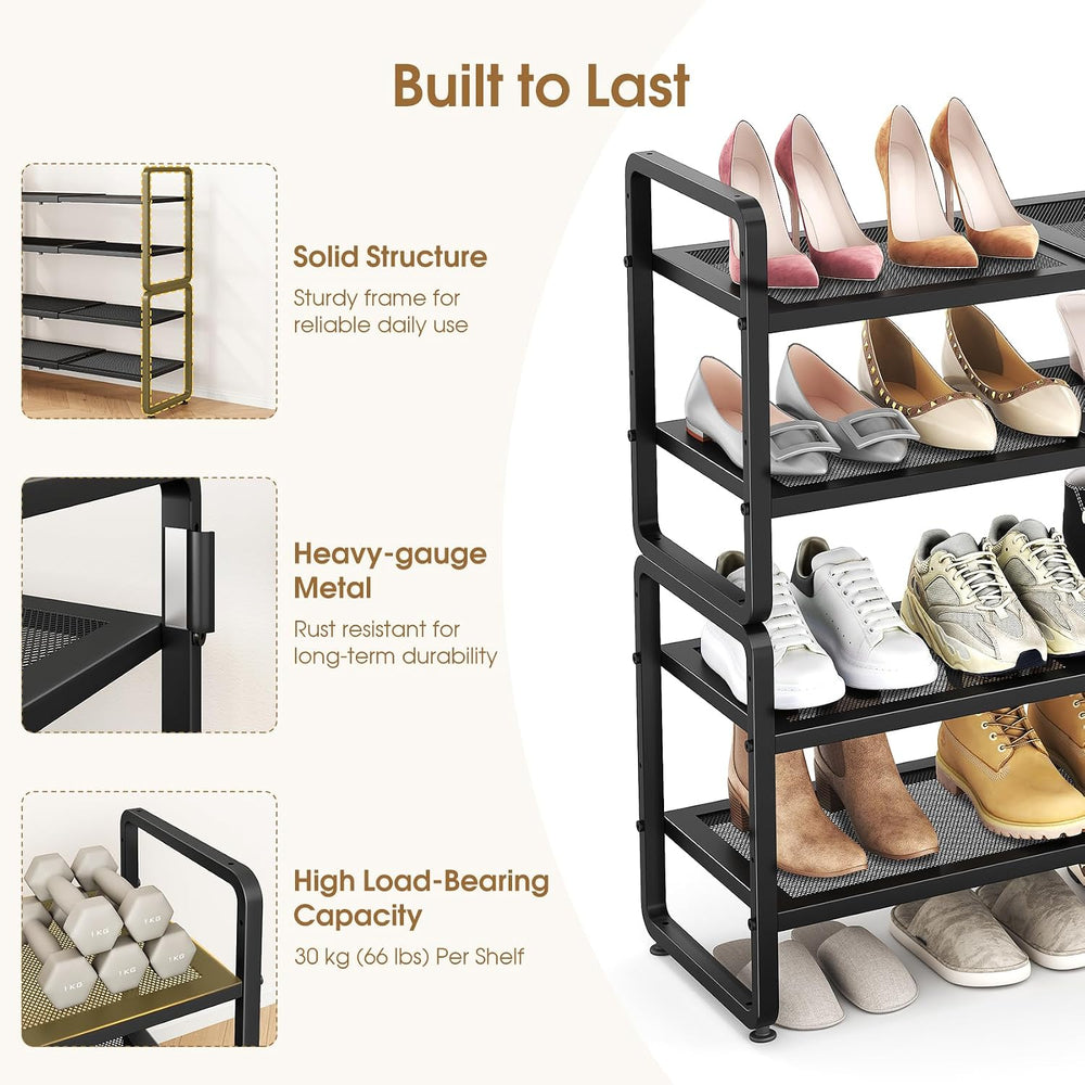 SAYZH Expandable Shoe Rack for Closet, Adjustable Metal Shoe Organizer with S...