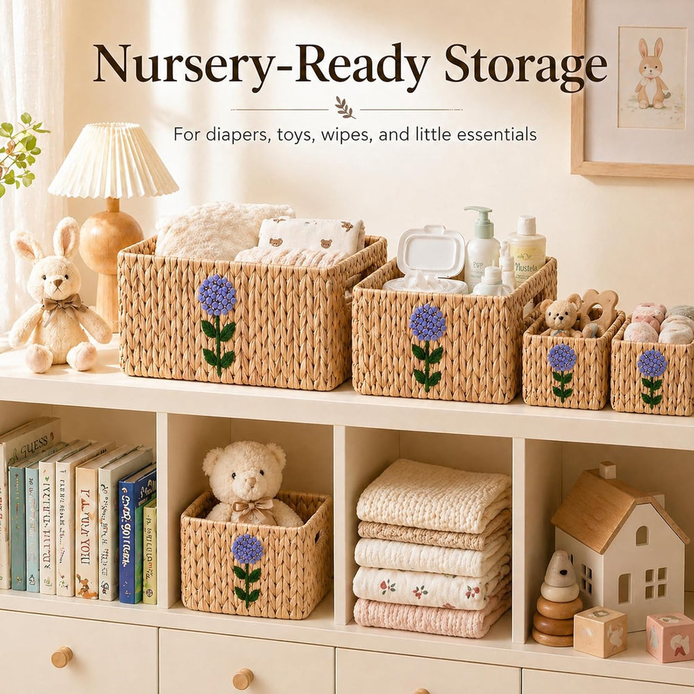 Water Hyacinth Woven Decorative Baskets - Pantry Organizers and Storage | Set...