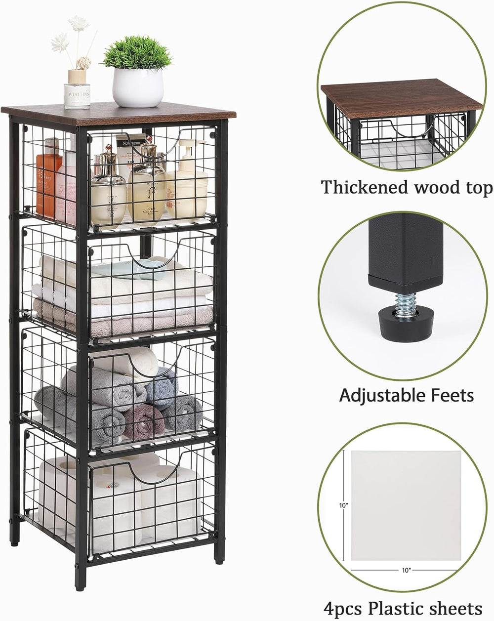 DINGTAI 5-Tier FreeStanding Storage Shelves with 4 Pull-Out Baskets,Bathroom ...