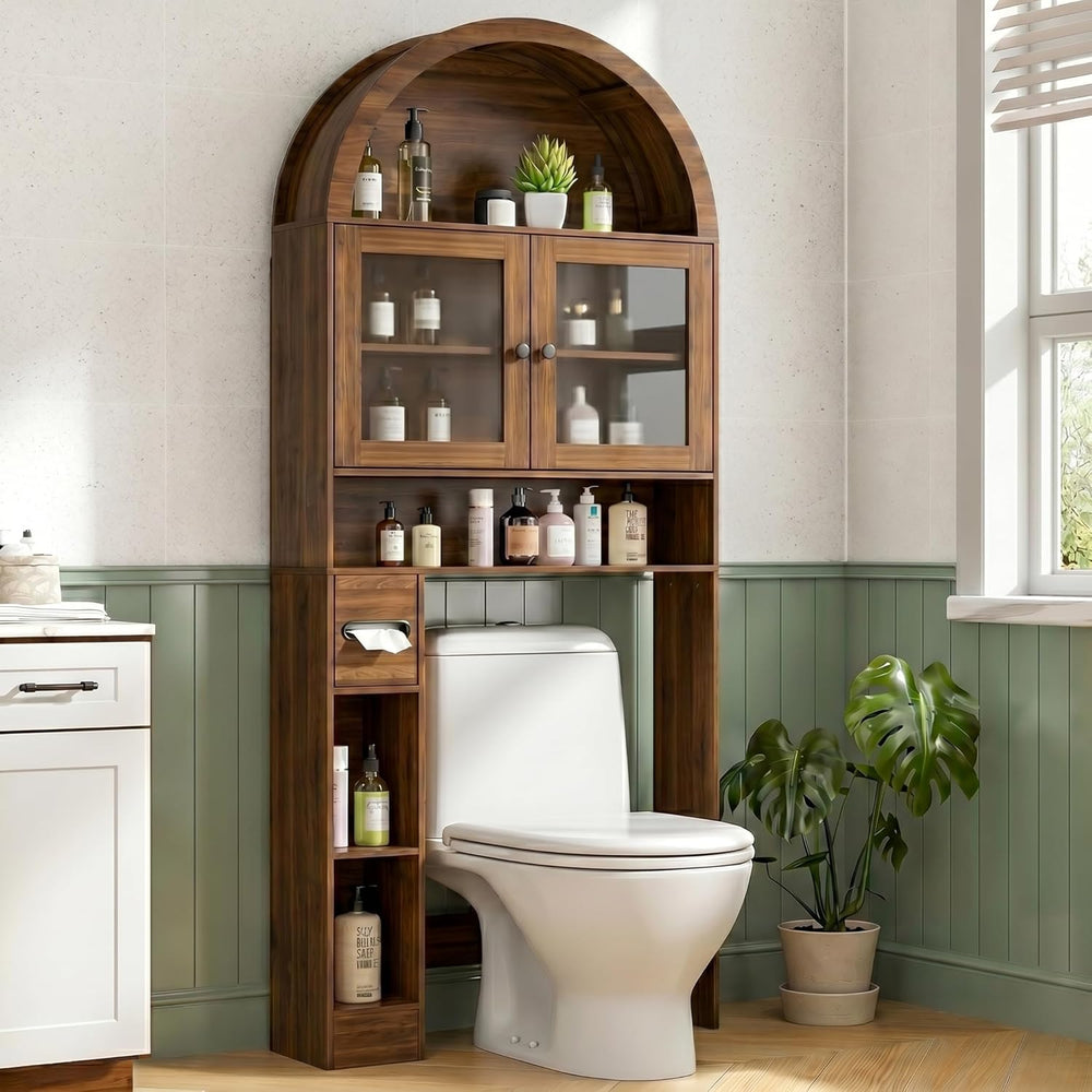 Arched Over The Toilet Storage Cabinet, Glass Door Bathroom Shelf Organizer