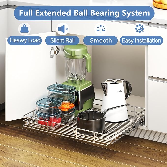 ROOMTEC Pull Out Cabinet Organizer, Heavy Duty Slide Out Kitchen Cabinet