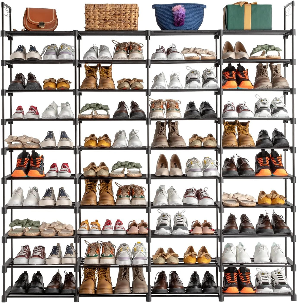 10-Tier Tall Shoe Rack - Free Standing Large Metal Closet Storage Shelves - S...