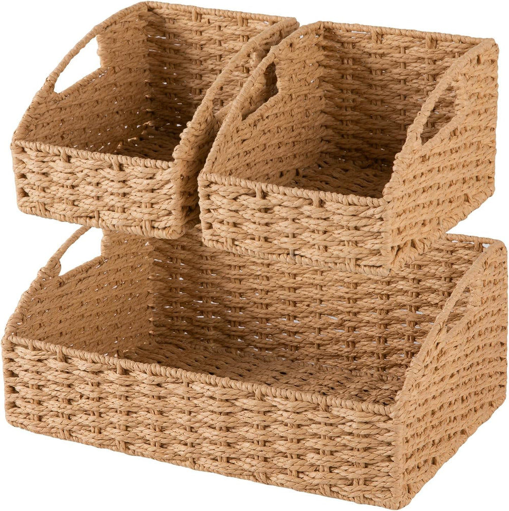 OIAHOMY Pantry Baskets for Organizing, Paper Rope Baskets with Built-in Handl...