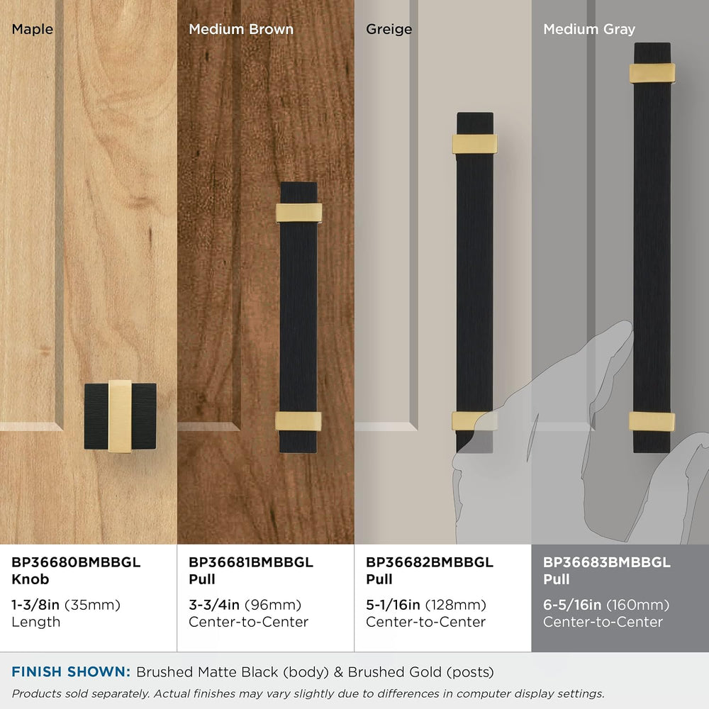 Amerock | Cabinet Pull | Brushed Matte Black/Brushed Gold | 6-5/16 inch (160 ...