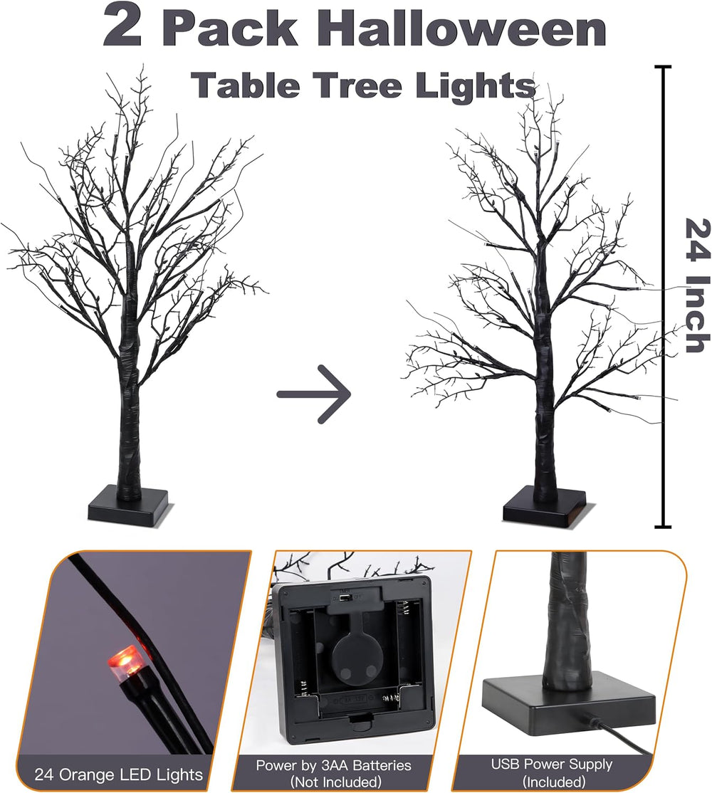 Halloween Decorations Indoor 2 Pack 24 Inch Black Halloween Tree with 24 Oran...