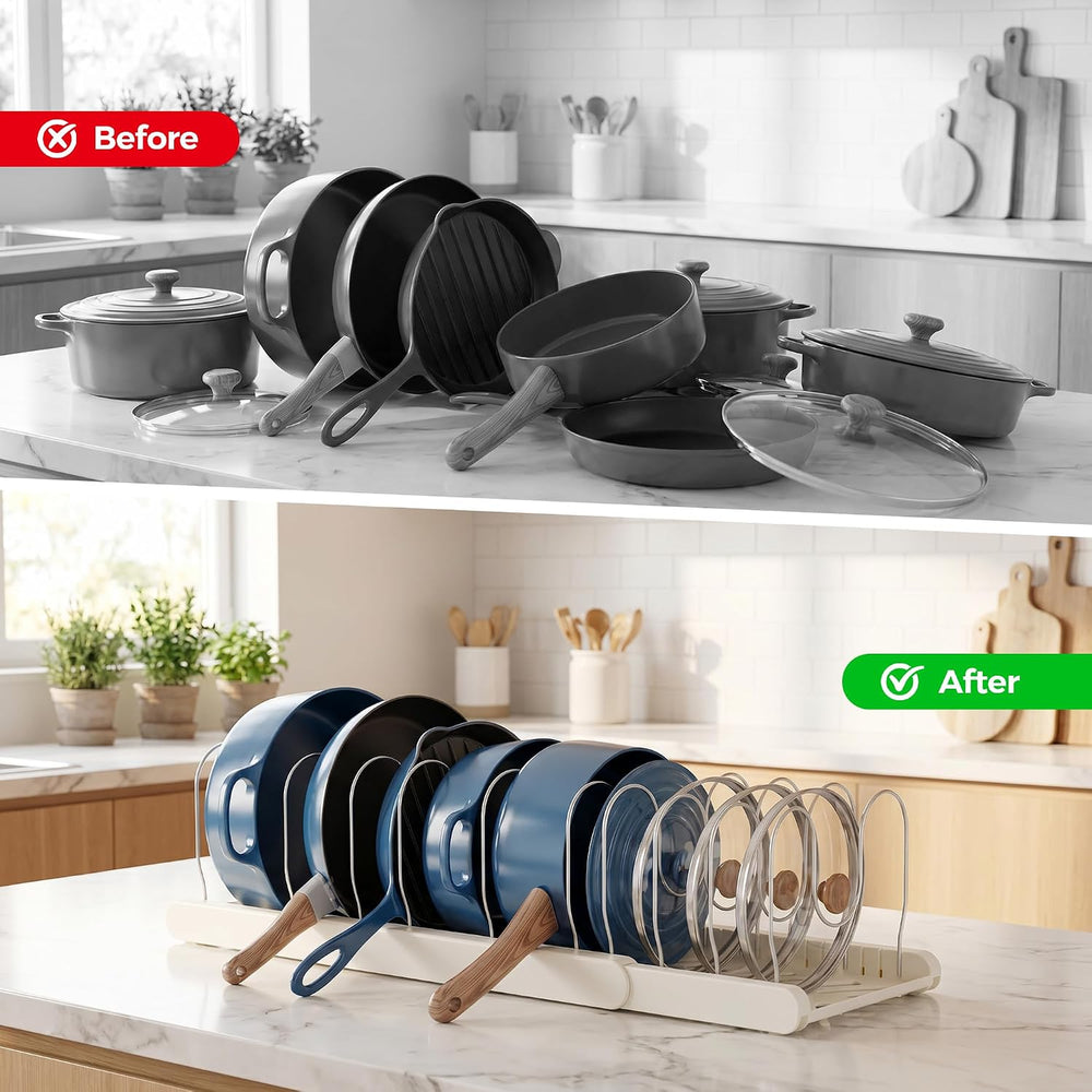 2 Pack Pots and Pans Organizer Under Cabinet, ABS Base, 10 Dividers