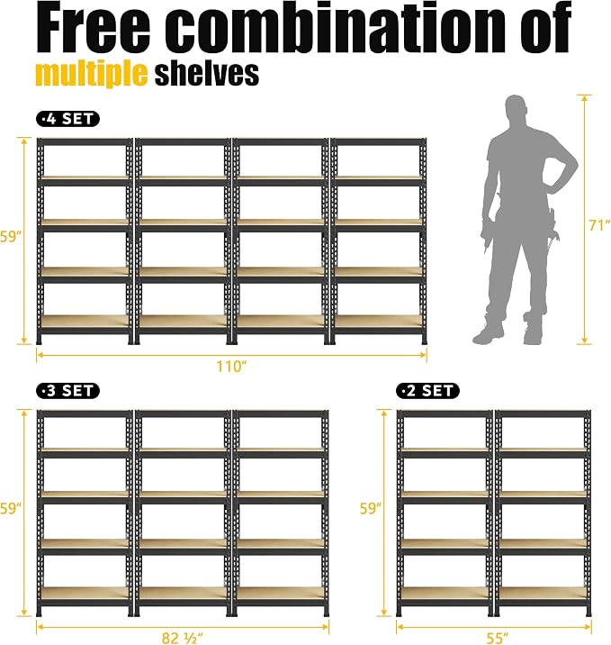 PrimeZone Storage Shelves 5 Tier Adjustable Garage Storage Shelving, Heavy Duty