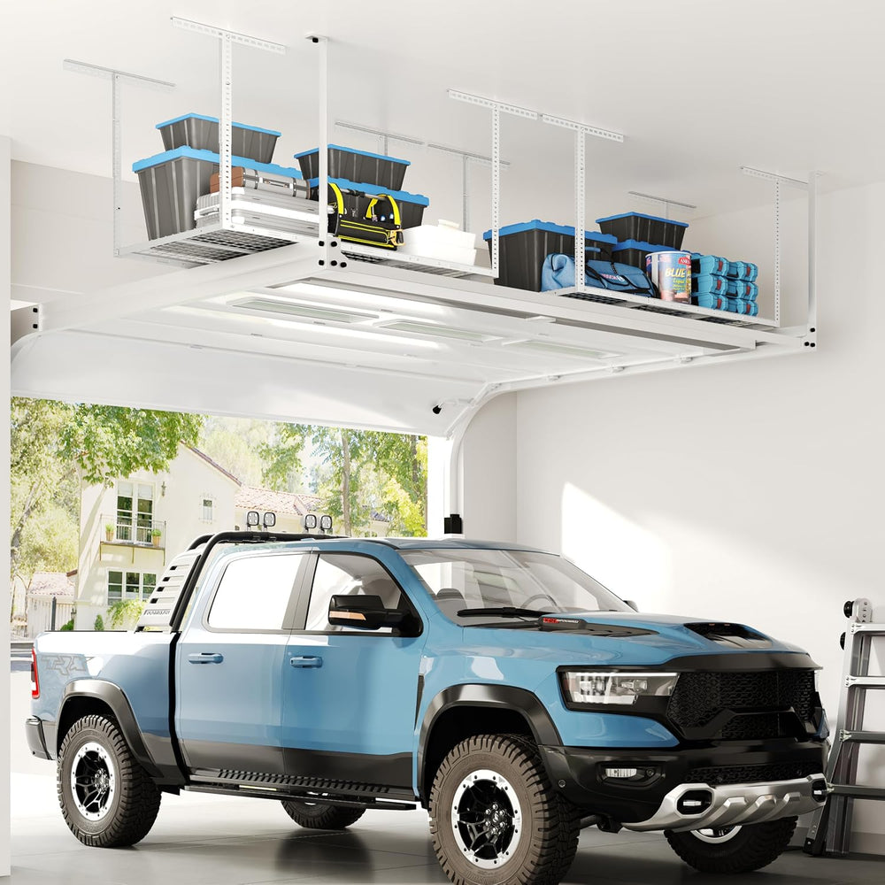 FLEXIMOUNTS 3x6 Overhead Garage Storage Adjustable Ceiling Rack, White