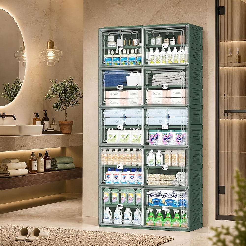 Green Foldable Shoe Storage Cabinet for 40 Pairs with Magnetic Clear Doors, P...